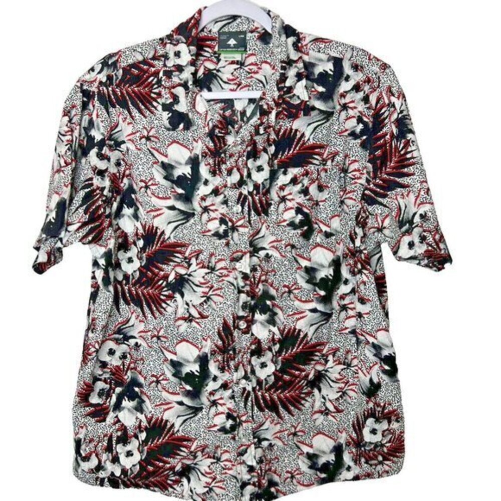 LRG Lifted Research Group Mens Large Floral Graphic Button Down Shirt Red Black